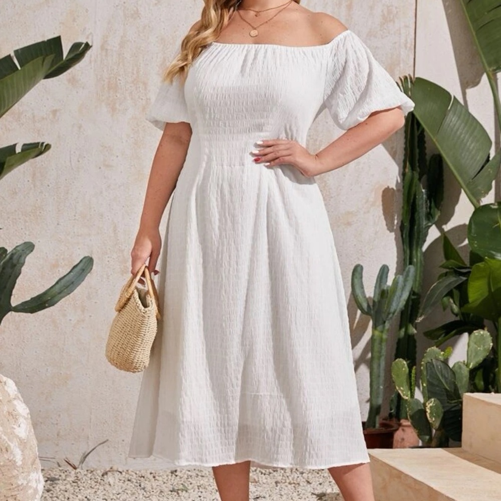 White Textured Peasant Dreas